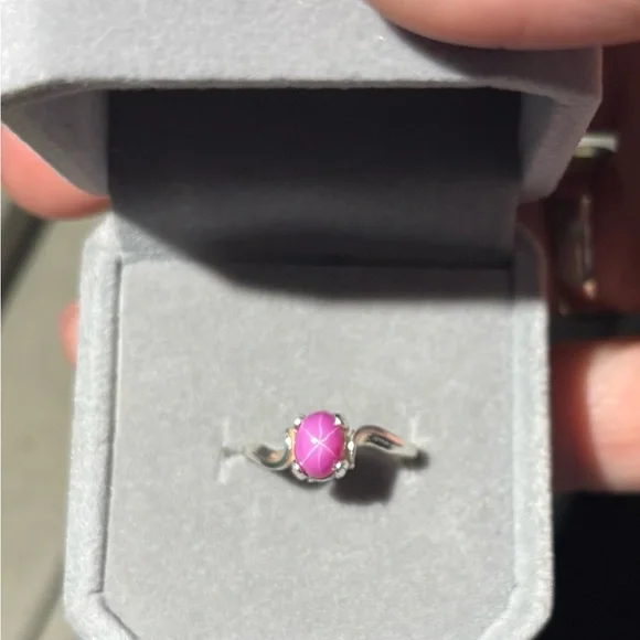 Natural six pointed Pink Ruby Star Sapphire 925 Sterling Silver Ring size 5.5 - Picture 5 of 10